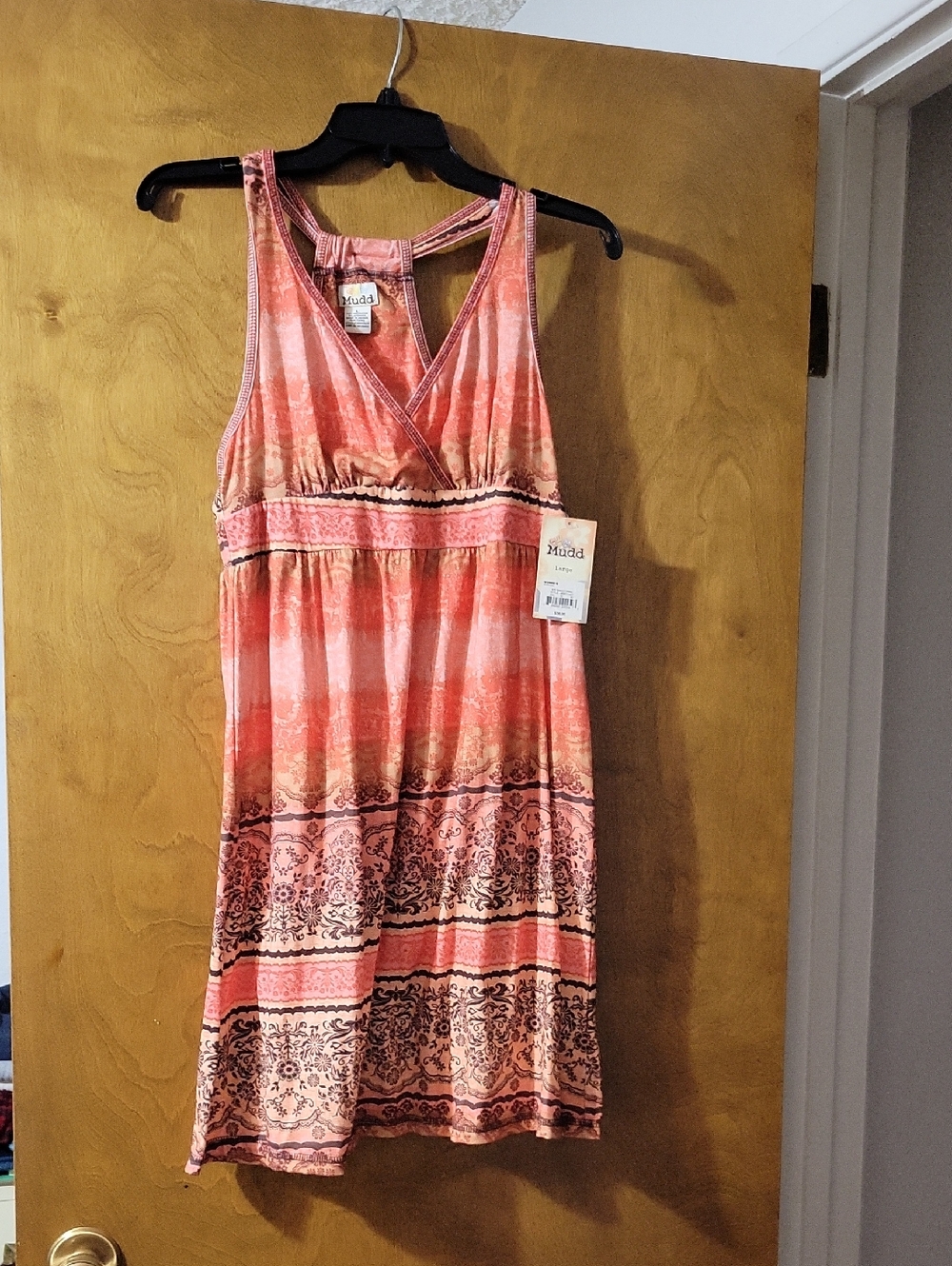 Mudd Coral Orange, Pink /and Brown  patterned Sleeveless Racerback Mini Dress